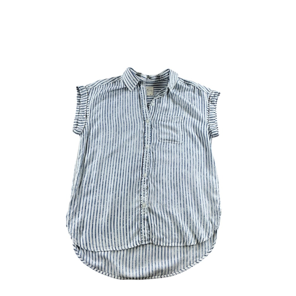 American Eagle Outfitters Womens XS Blue White Striped Viscose Button Down Shirt